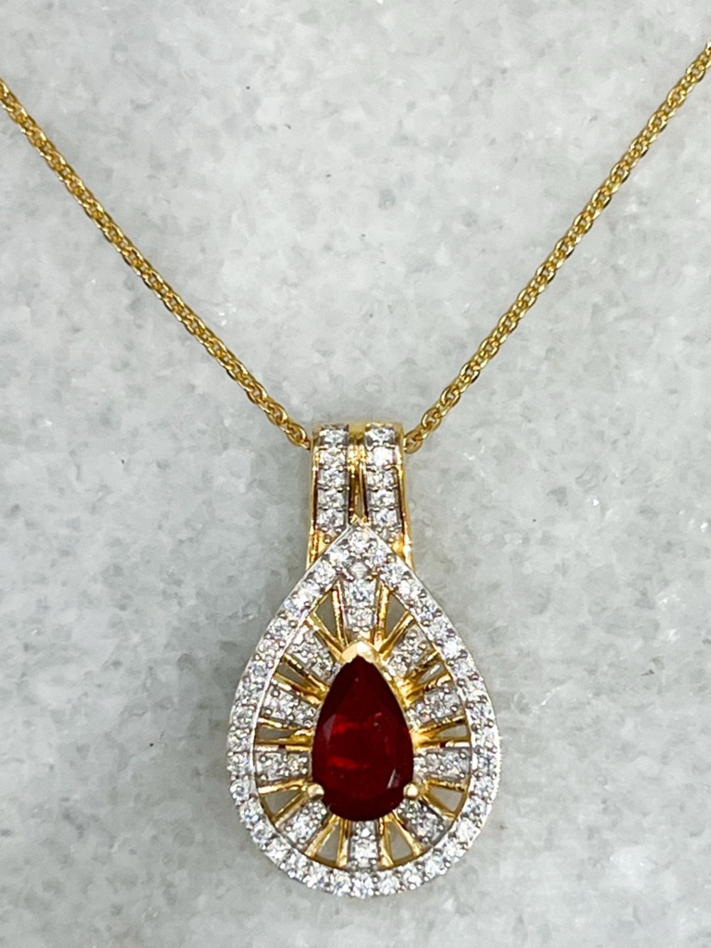 Mexican Fire Opal & Moissanite Vermril YG/SS Pendant 20” Necklace - Picture 8 of 14